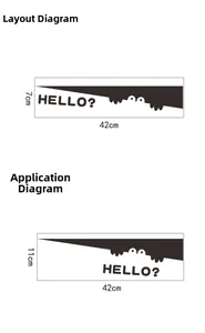 Layout and applied view of a creative 'HELLO' peeking monster sticker for toilet decoration