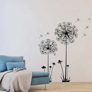 Black romantic dandelion wall stickers in PVC for living room and bedroom decor
