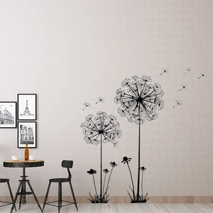Modern black dandelion PVC wall stickers in a minimalist Nordic style living room scene