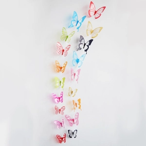 Set of 18 colorful 3D butterfly wall stickers with realistic double wings for home decoration