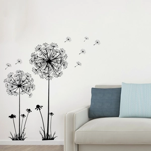 Romantic black dandelion wall sticker in PVC for minimalist living room sofa background