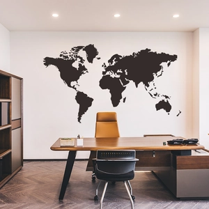 Large black matte world map wall sticker for modern office and living room decoration