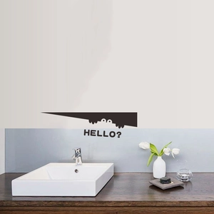 Funny black animal peeking wall sticker with Hello text for modern bathroom decor