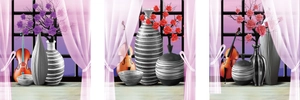 3-piece 3D floral wall stickers featuring purple roses and violins for home decor