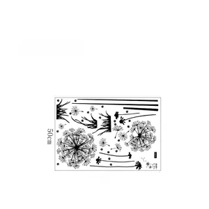 Detailed layout of dandelion wall decals in black PVC, measuring 50cm by 70cm size