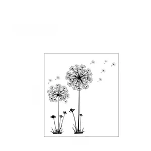 Detailed dimension drawing of black dandelion wall decal showing 120cm height and 50cm width