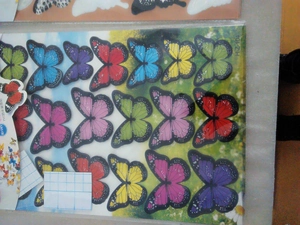 Detail showing colorful 3D waterproof PVC butterfly wall stickers in retail packaging