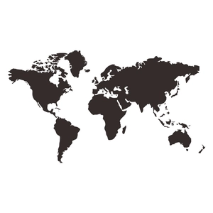 Detailed black world map wall silhouette sticker with sharp continent outlines