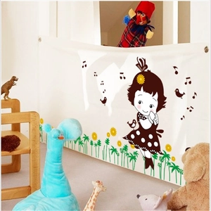Detail of cartoon girl wall curtain with metal grommets for kids bedroom decor