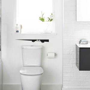 Funny black cartoon monster peeking wall sticker for bathroom decor on white toilet