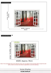 3D wall sticker window view showing autumn forest landscape dimensions 60x90 cm