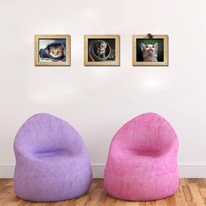 Three-piece square cat wall art set with light wood frames for minimalist home decor