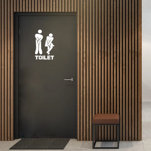 Creative white toilet door decal with funny cartoon figures and TOILET text sign