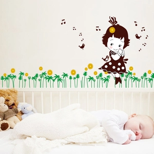 Cartoon Girl Sunflower Wall Sticker Removable PVC Decal For Kids Nursery Bedroom Aesthetic Floral Musical Notes Wall Art Home Decor