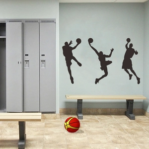 Three basketball player dunk silhouettes wall stickers for sports room decoration