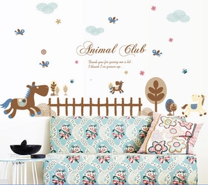 Cartoon horse and fence wall decals for kids room decoration in Animal Club theme