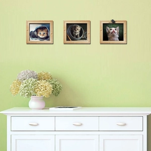 Three-piece wooden framed wall art featuring cute cats for cozy living room decoration