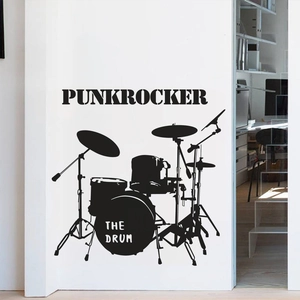 Creative black punk rocker drum set wall decal for music room or studio decoration