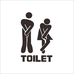 Detail of creative black toilet wall sticker with funny male and female urgent figures