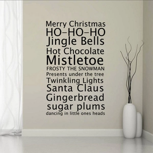 Sticker mural noir Merry Christmas avec phrases de fête pour décor de salon