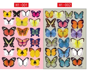 Detailed view of colorful 3D butterfly wall stickers with models H1-001 and H1-002