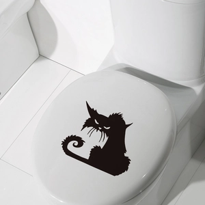 Halloween Spooky Black Cat Silhouette Wall Sticker PVC Decorative Decal For Toilet Bathroom Window Home Decor Scary Cat Art