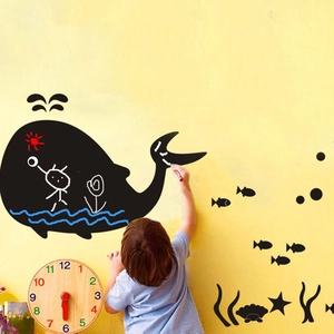 Cartoon whale chalkboard wall sticker for kids room with removable sea element decals