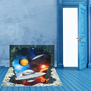 3D Outer Space UFO Galaxy Planet Wall Sticker Self Adhesive Removable PVC Mural For Kids Room Living Room Home Decoration