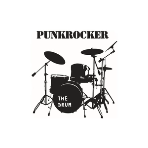 Creative punk rock drum set wall decal silhouette with Punk Rocker text for music rooms