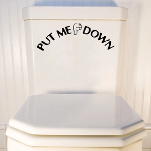Adesivo per coperchio WC 'PUT ME DOWN' gesto della mano umoristico in vinile impermeabile