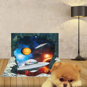 3D outer space wall sticker featuring UFOs and planets for creative room decoration