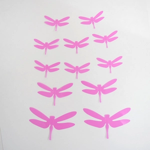 11-piece set of 3D pink dragonfly wall stickers and fridge magnets in various sizes