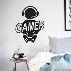 Gamer Wall Sticker PVC Silhouette Gaming Room Decor Headset Controller Pattern Removable Art Decal For Living Room Bedroom