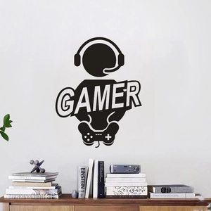 Creative Gamer wall sticker with headset silhouette and game controller for bedroom decor