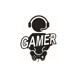 Minimalist GAMER wall sticker featuring a silhouette wearing a headset with a controller