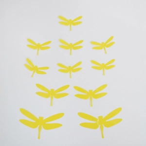 Set of 10 3D yellow dragonfly wall stickers in mixed sizes for home wall decoration