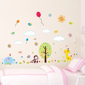 DIY colorful 3D jungle animals wall stickers with giraffe and monkey for nursery