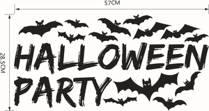 Halloween party wall sticker with black bats, measuring 57cm by 28.5cm for room decoration