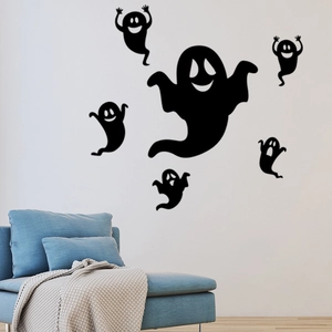 Stickers Muraux Fantômes de Dessins Animés Halloween Décalcomanies en PVC pour Salon Chambre Fenêtre Décoration de Fête à Domicile