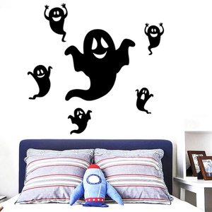 Stickers muraux Halloween en vinyle avec mignons fantômes noirs pour déco de chambre