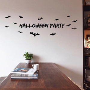 Detail of black PVC bat silhouettes and Halloween Party wall stickers in a modern room