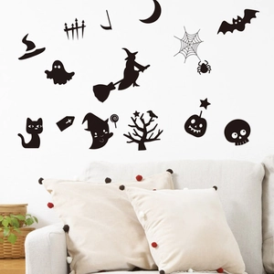 Adesivi murali neri di Halloween con strega fantasma e pipistrelli per decorazioni casa