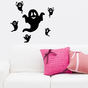 Lot de 6 stickers muraux fantômes noirs ludiques pour décoration d'intérieur Halloween