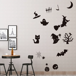 Adesivi murali Halloween con silhouette di strega, fantasma e zucca per decorazioni