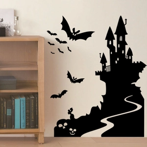 Halloween Bat Gothic Castle Wall Sticker Removable Black PVC Silhouette Decal For Living Room Home Halloween Party Decorations