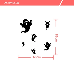 Dimensions réelles des stickers muraux fantômes Halloween mesurant 85cm sur 68cm