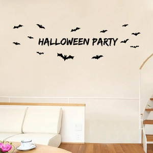 Halloween wall sticker set featuring black bats and festive party lettering for home decor