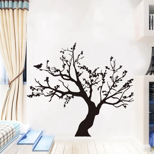 Modern Minimalist Black Tree Silhouette Wall Sticker With Birds Removable PVC Decal For Living Room Bedroom Home Decor