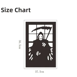 Detailed size chart showing 56.5cm by 37.5cm dimensions for the Grim Reaper wall sticker
