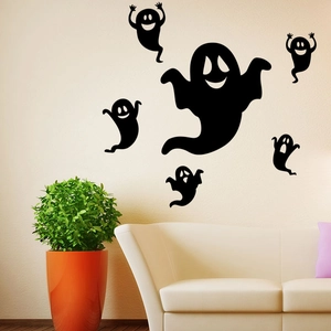 Stickers muraux Halloween en vinyle avec six silhouettes de fantômes noirs pour la maison